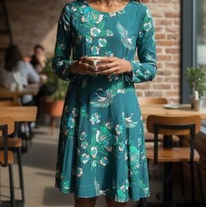 Hale Bob Teal Crane Dress, Size Large